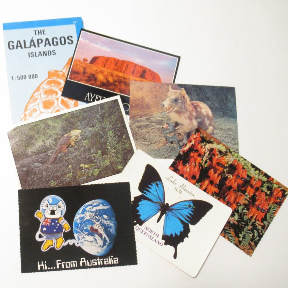 Vintage Galapagos map and post cards